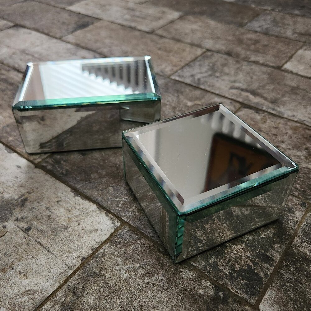 Beveled Mirror Glass Jewelry Boxes (set of 2)